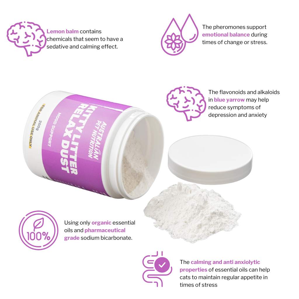 Kitty relax dust Pet anxiety relief Mood supplements for cats Calming products for cats Natural stress relievers for petsPet mood-enhancing supplements Anxiety relief for catsCalming treats for pets